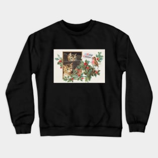 Cute Christmas Kitten Cats Vintage Greeting Card Crewneck Sweatshirt